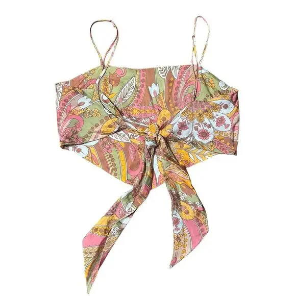 Gianni Bini Retro Satin Paisley Tie Top Size Small - Picture 2 of 3